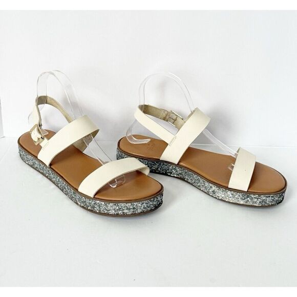 J Crew Flatform Sandals White And Glitter Ankle Strap Vintage Champagne 9.5 - Picture 2 of 16